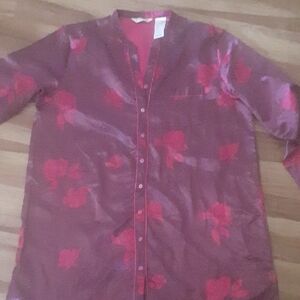 Floral Button-Up Pajama Top in Red and Purple